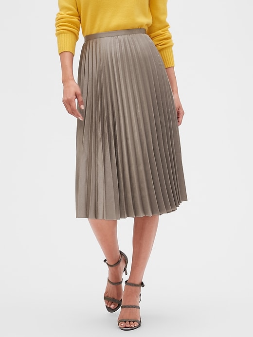 Petite Satin Sheen Pleated Midi Skirt | Banana Republic Factory