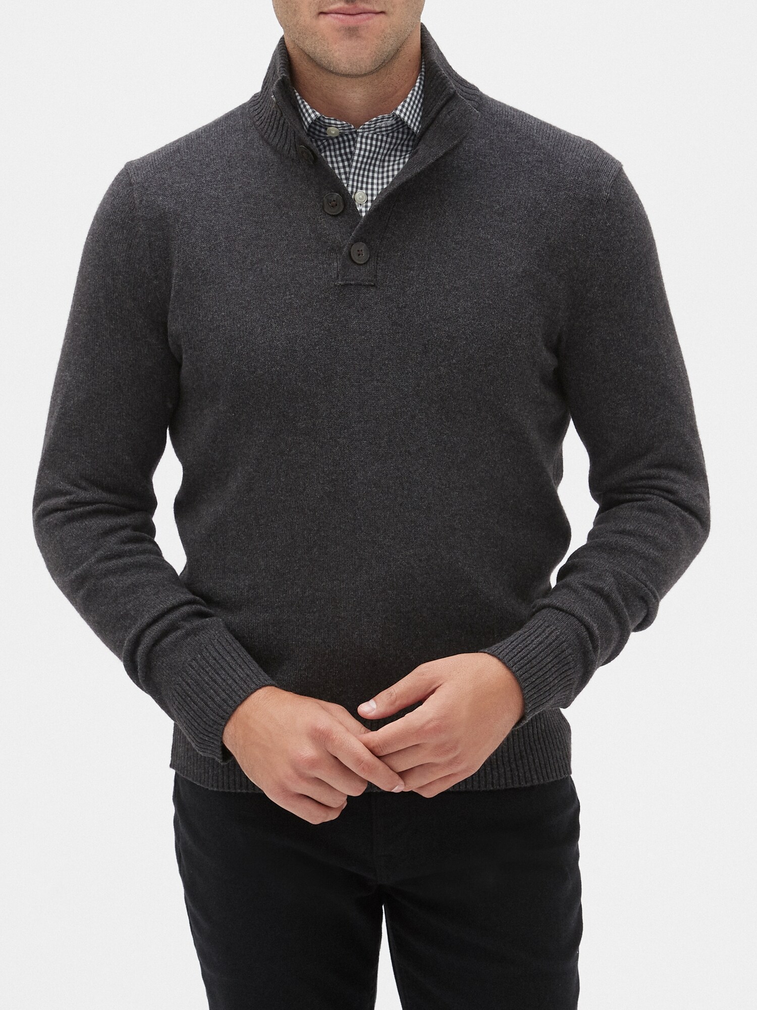 Button Mock-Neck Sweater