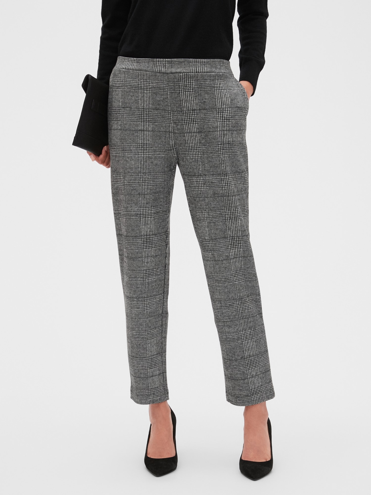 Hayden Pull-On Knit Brushed Plaid Ankle Pant
