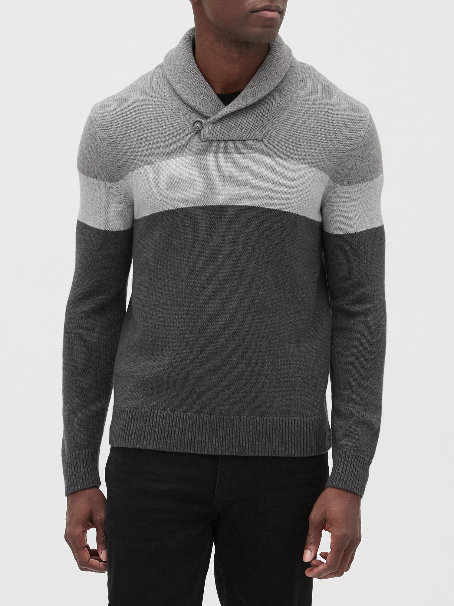 Color Block Shawl-Collar Sweater