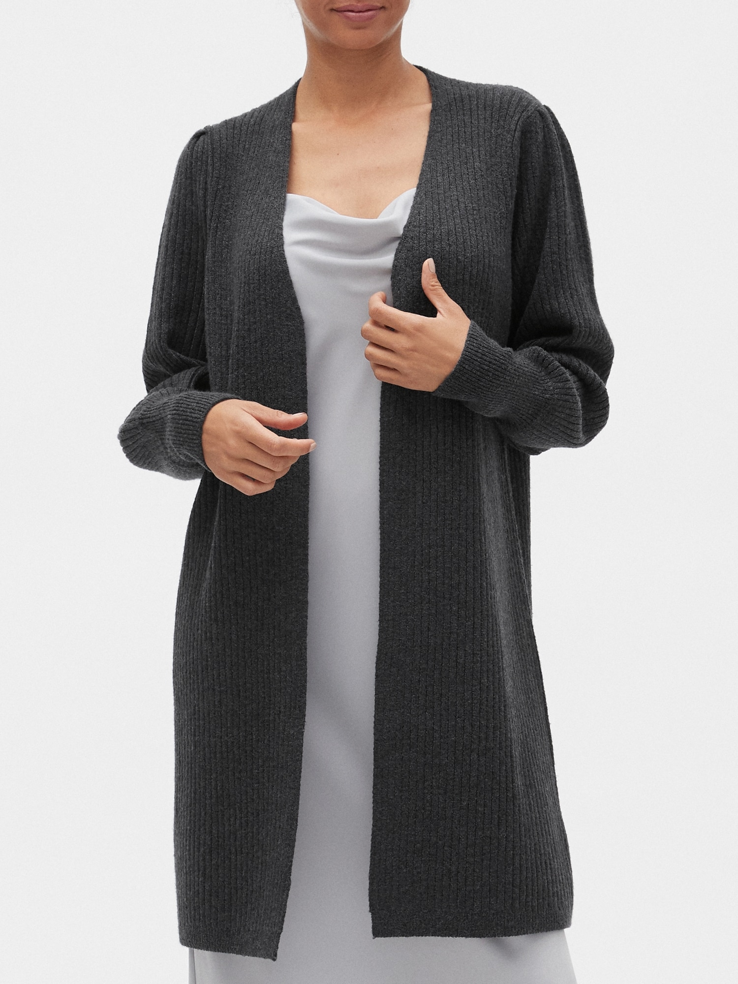 Petite Ribbed Open-Front Duster Cardigan | Banana Republic Factory