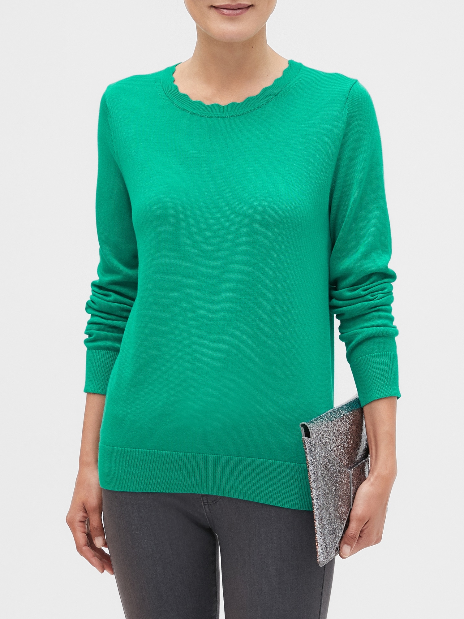 Washable Forever Scallop Crew-Neck Sweater