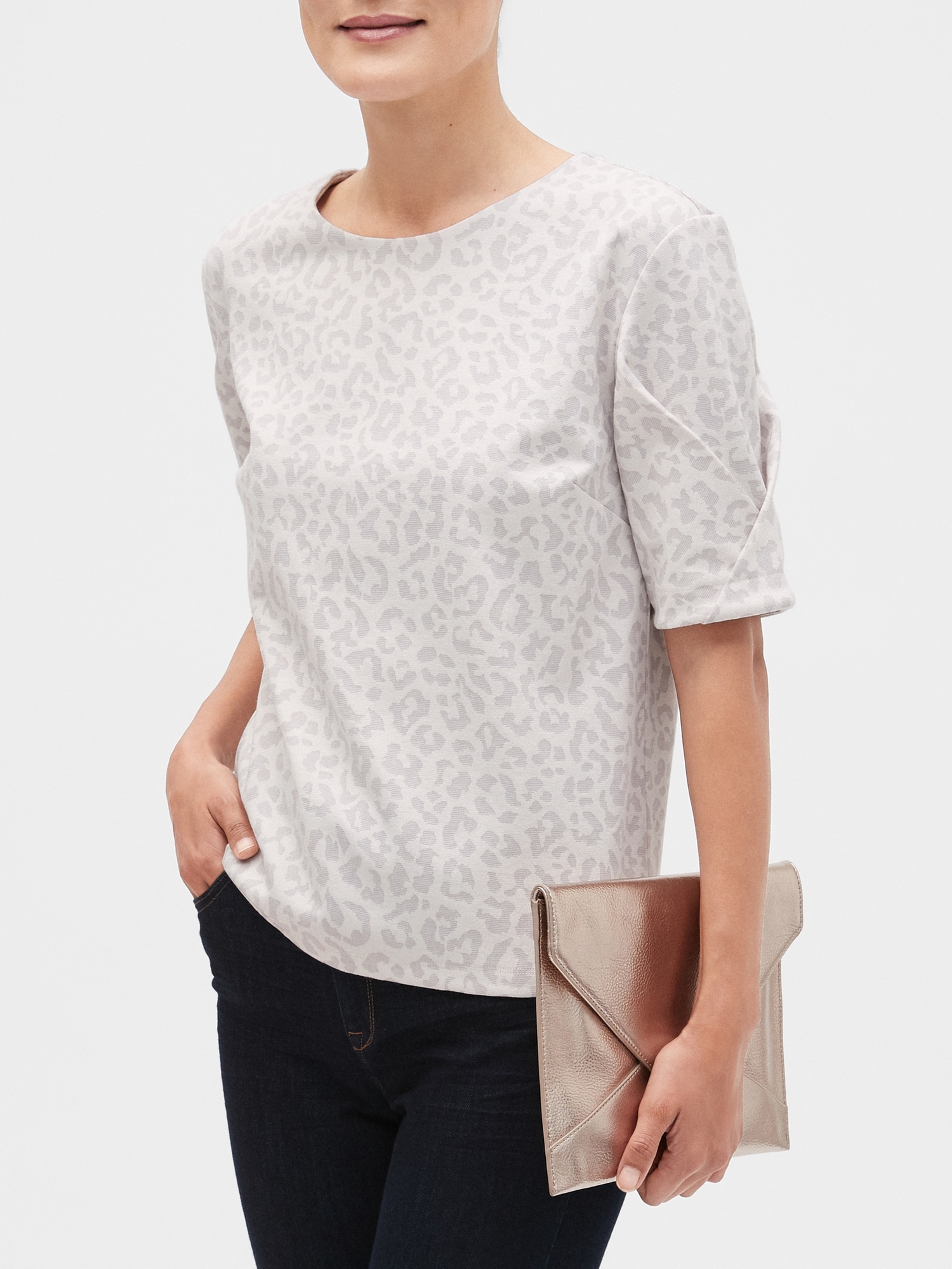 Leopard Print Crossover-Sleeve Top | Banana Republic Factory