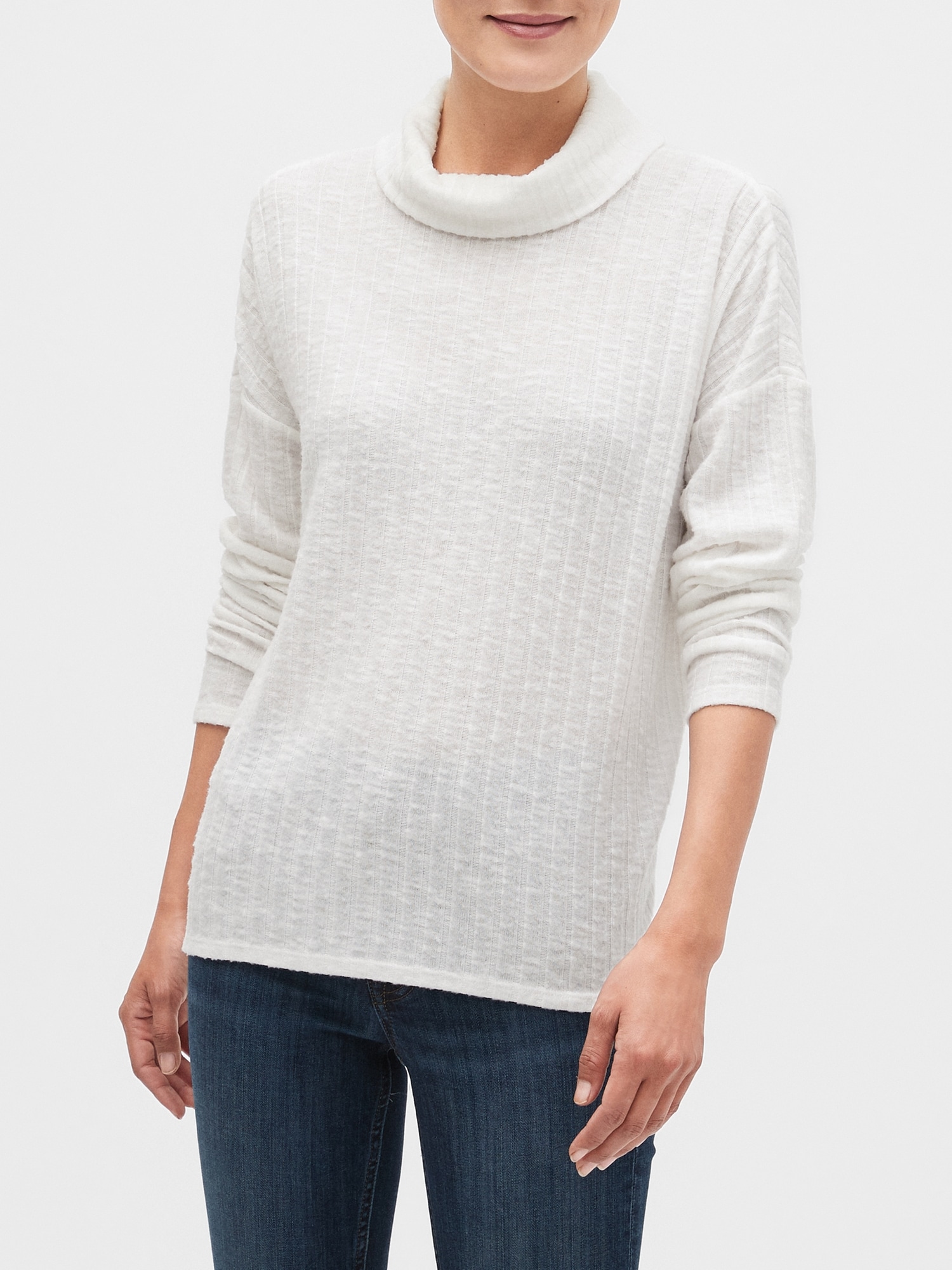 Brush Ribbed Funnel-Neck Top