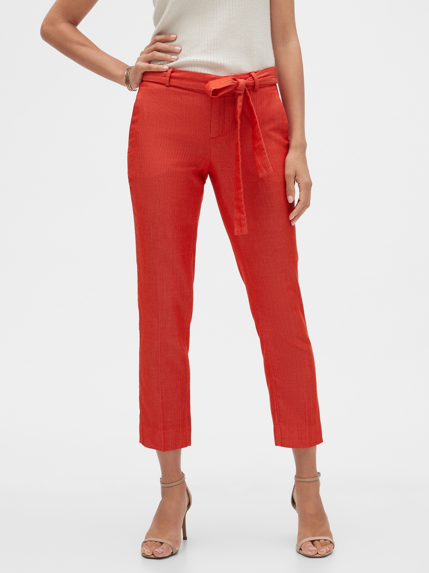 Avery Tie-Waist Tailored Ankle Pant