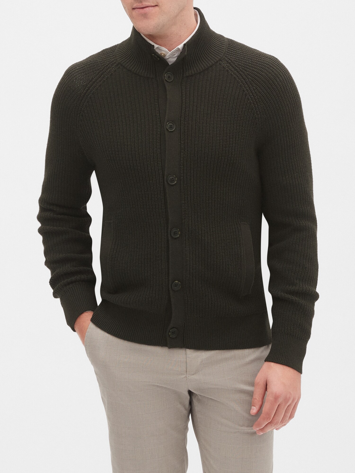Ribbed Mock-Neck Button Down Jacket