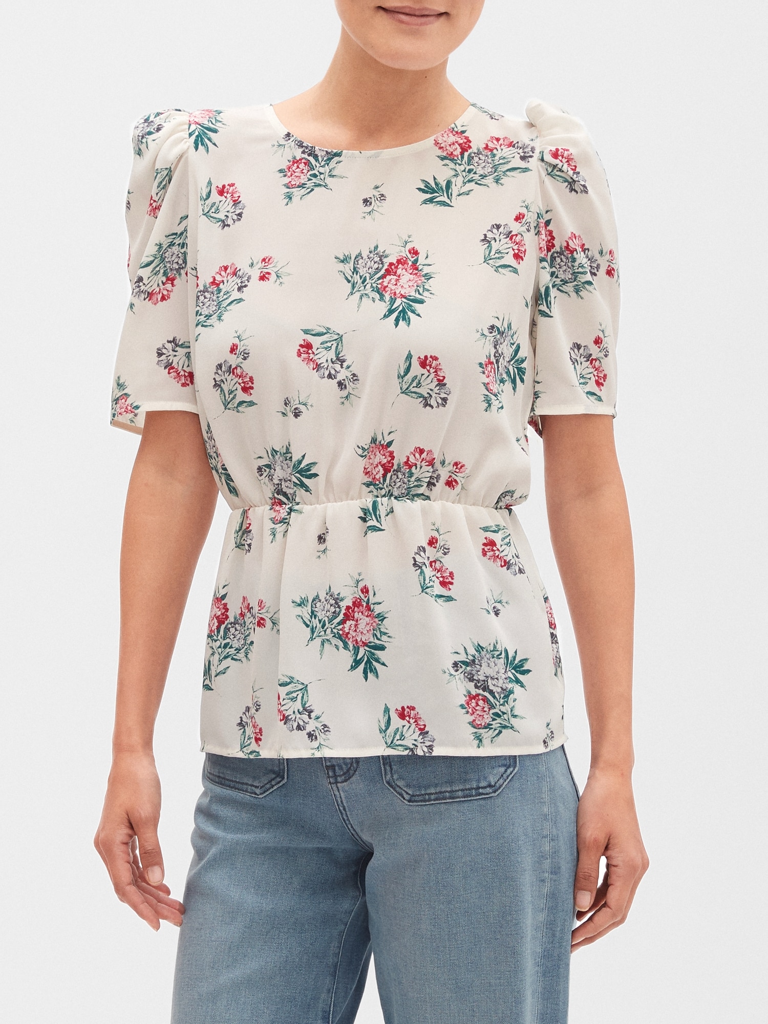 Floral Print Puff-Sleeve Top