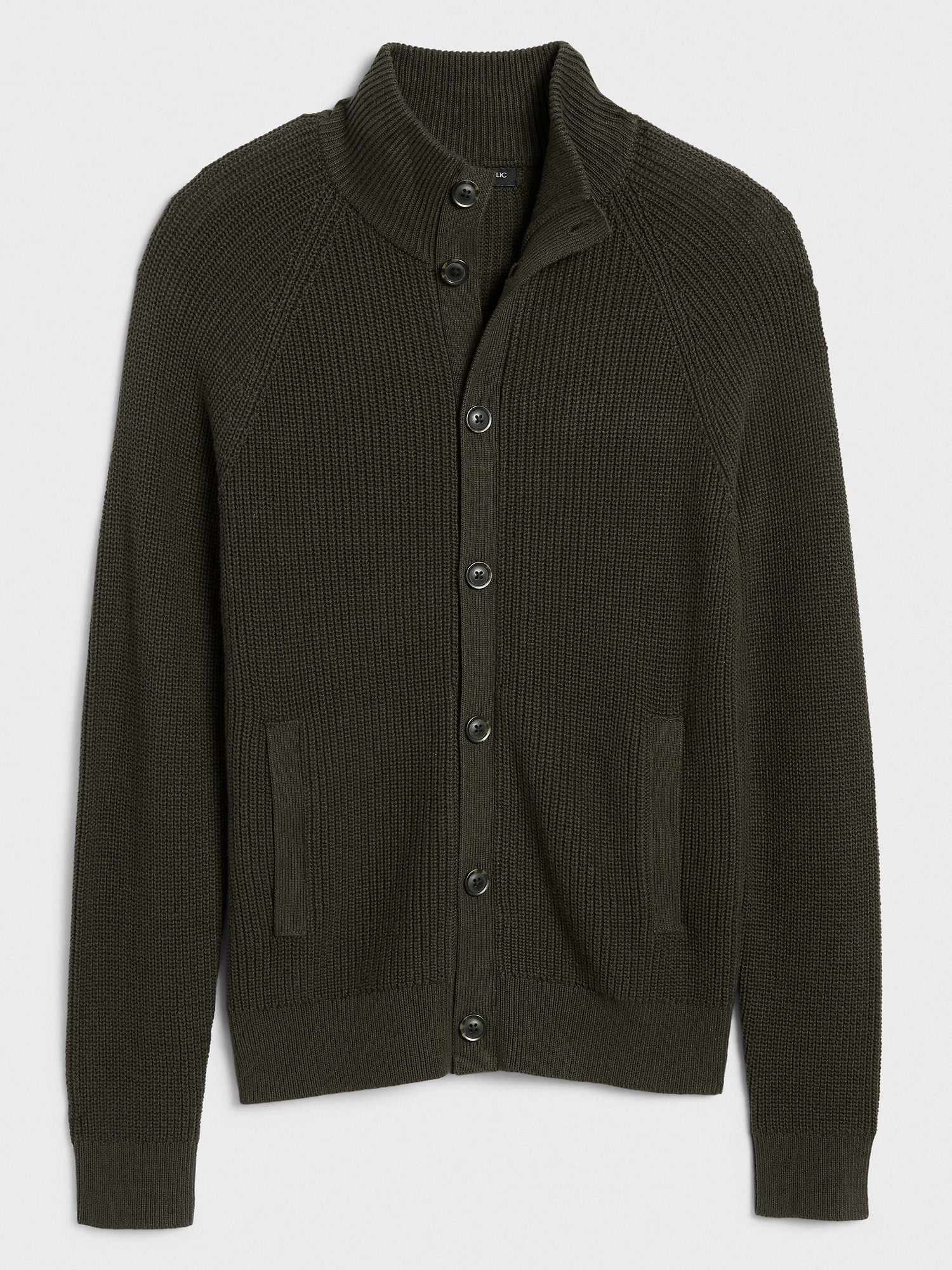 Ribbed Mock-Neck Button Down Jacket