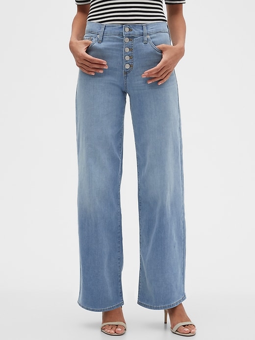 Petite High-Rise Light Wash Button-Fly Wide-Leg Jean