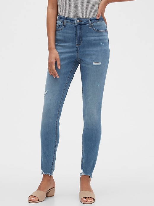 Petite Curvy Mid-Rise Soft Touch Medium Wash Destructed Skinny Jean ...