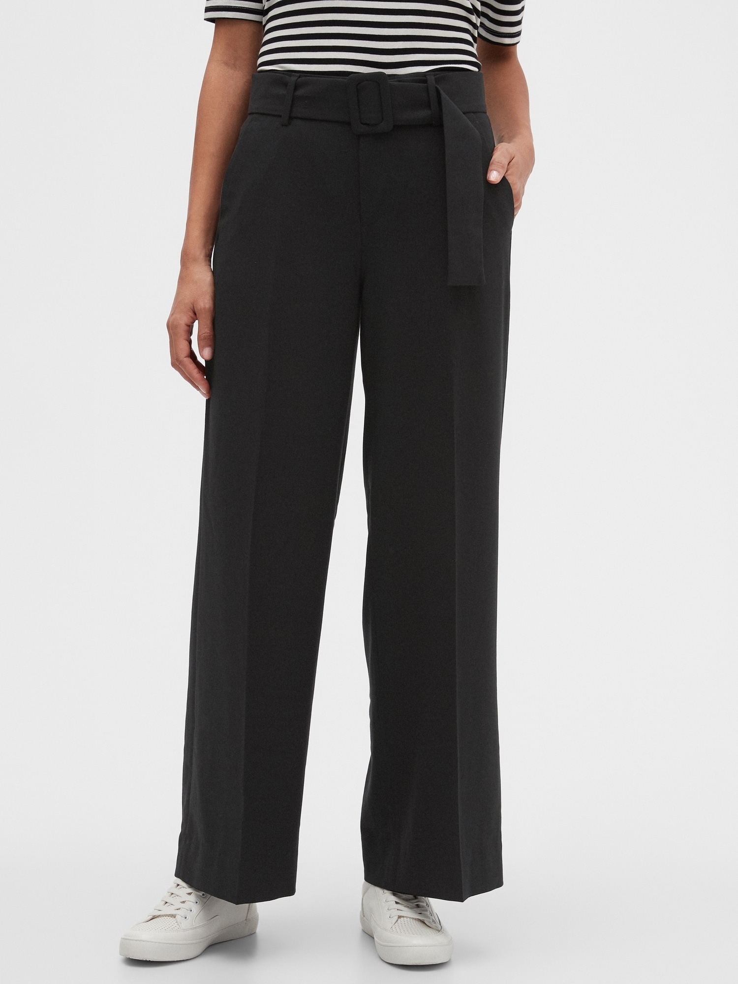 Petite High-Rise Wide-Leg Belted Trouser Pant