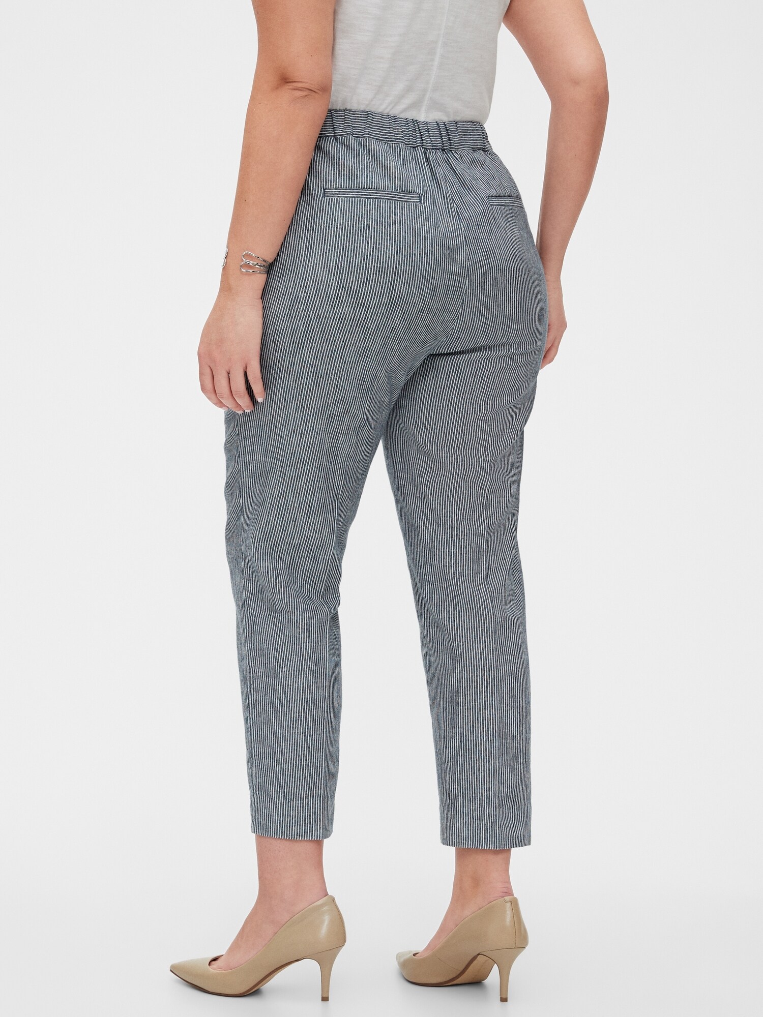 Hayden Striped Stretch Linen Pull-On Soft Ankle Pant