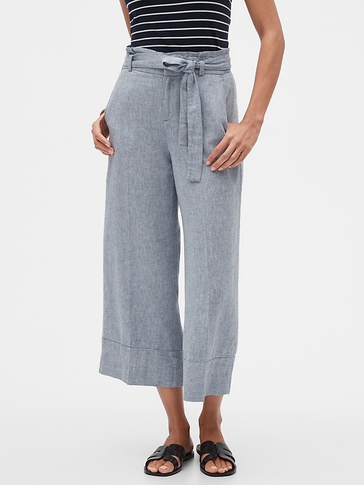 Blake Paperbag-Waist Herringbone Linen Crop Pant | Banana Republic Factory