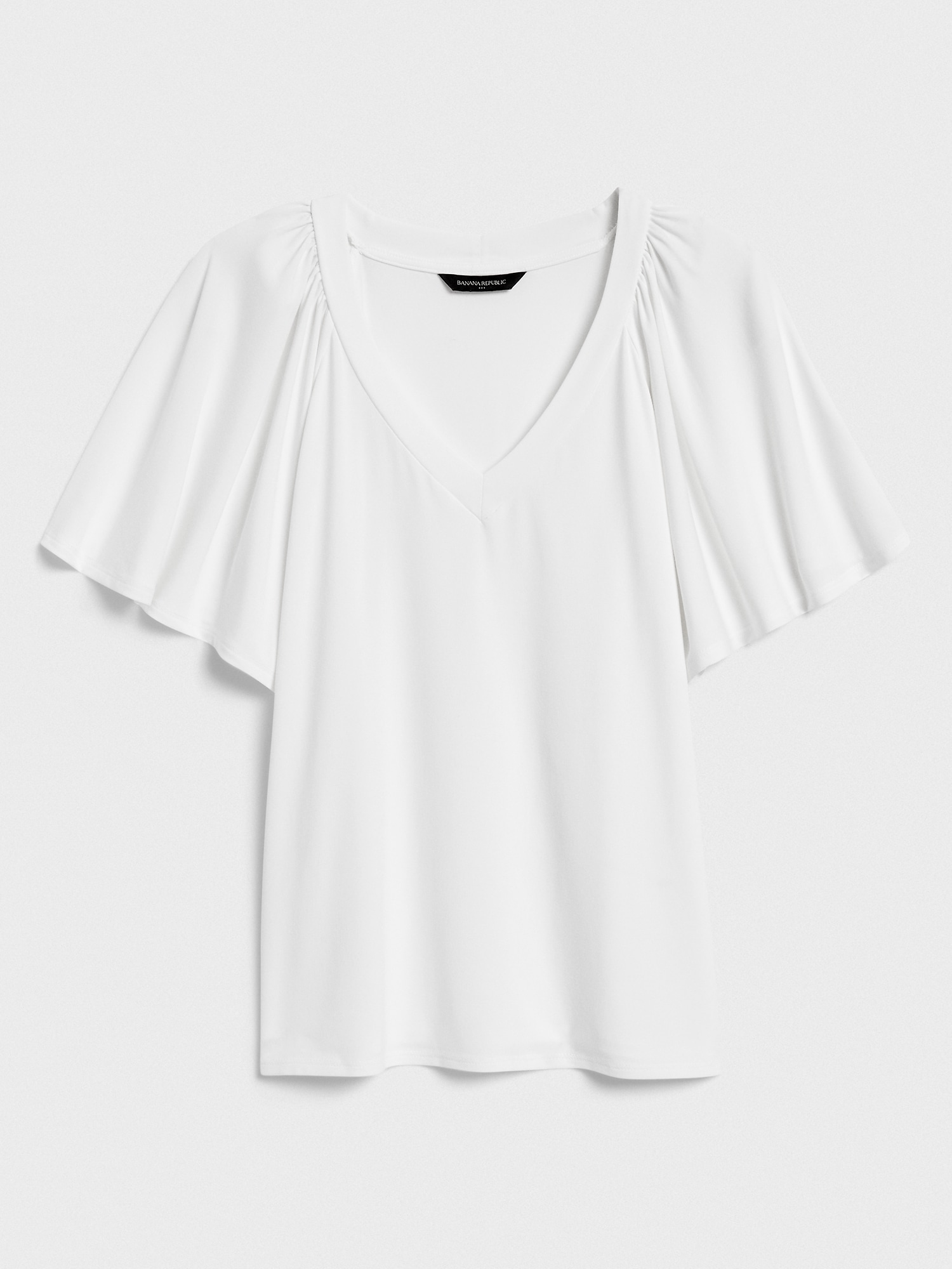 Matte Jersey Gathered-Sleeve V-Neck Top