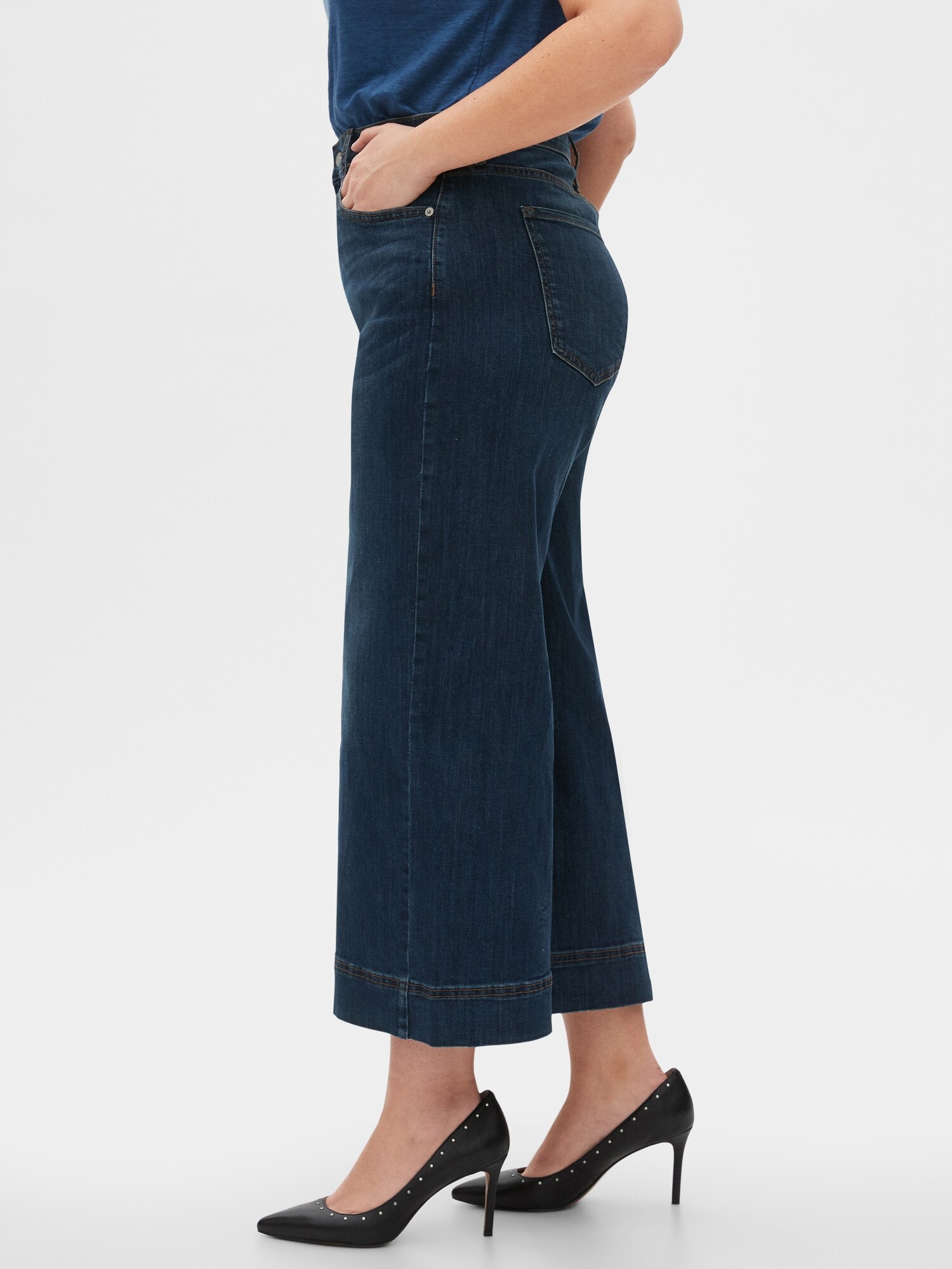 dark denim wide leg cropped jeans