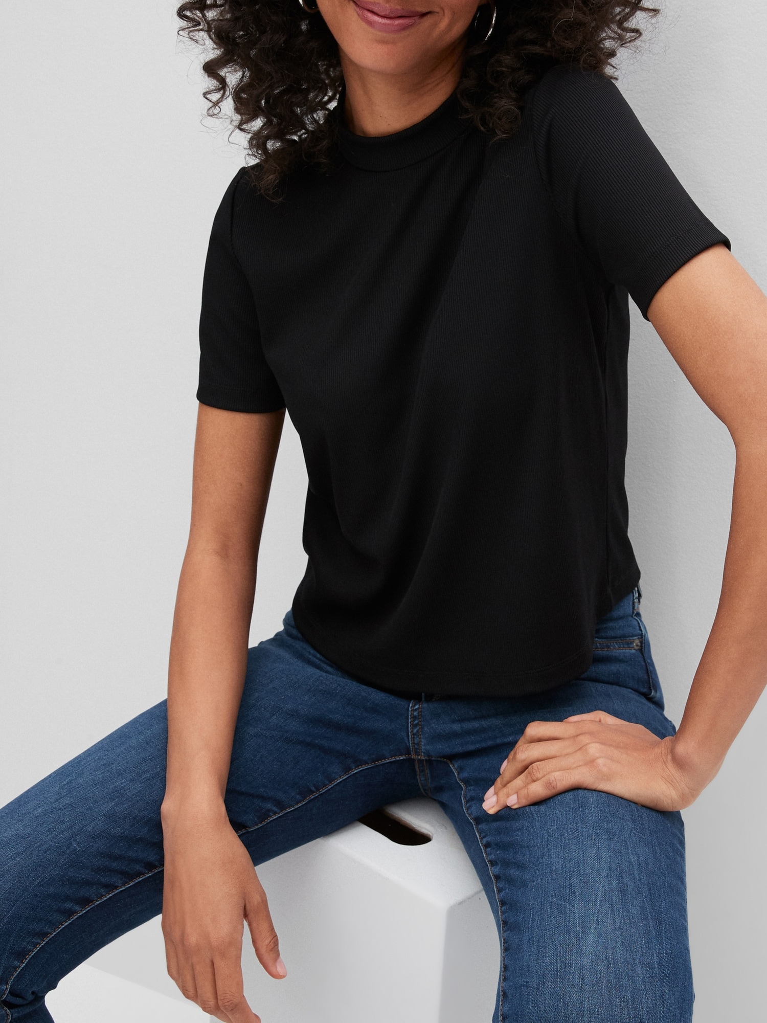 Ribbed Mock-Neck Top