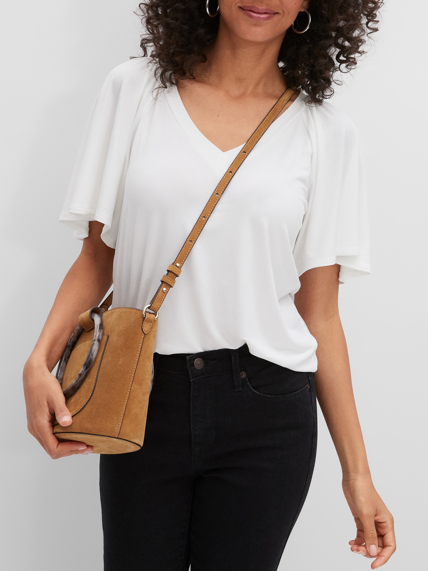 Matte Jersey Gathered-Sleeve V-Neck Top