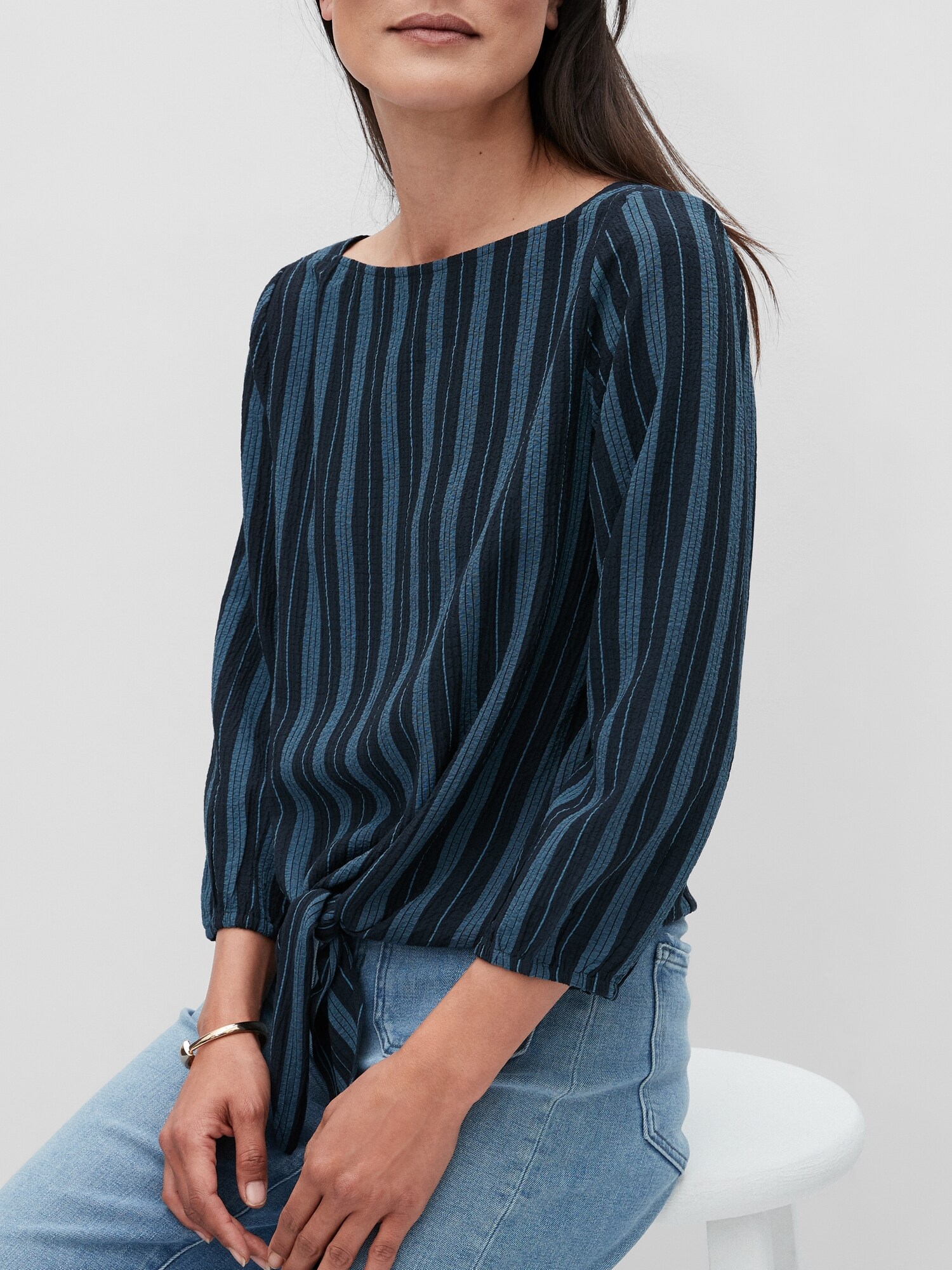 Striped Tie-Front Top