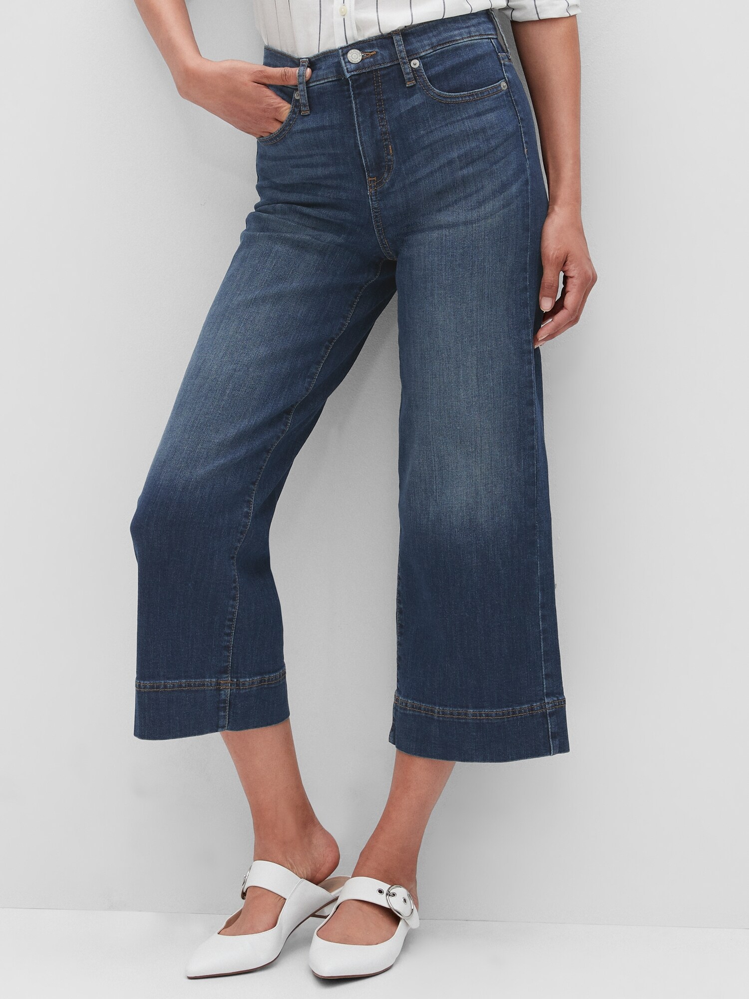 High-Rise Wide-Leg Dark Wash Crop Jean