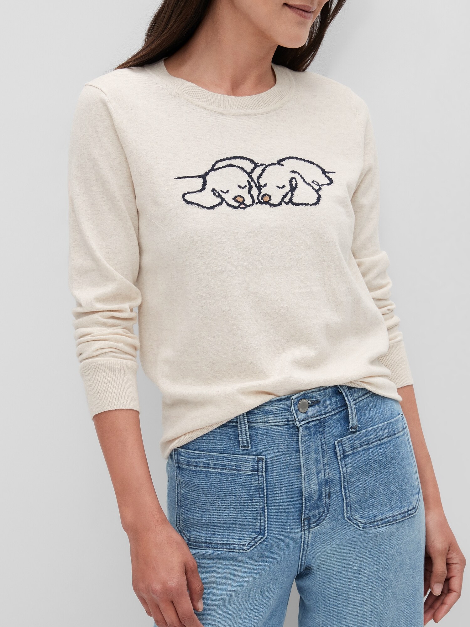 Petite Dog Intarsia CrewNeck Sweater Banana Republic Factory