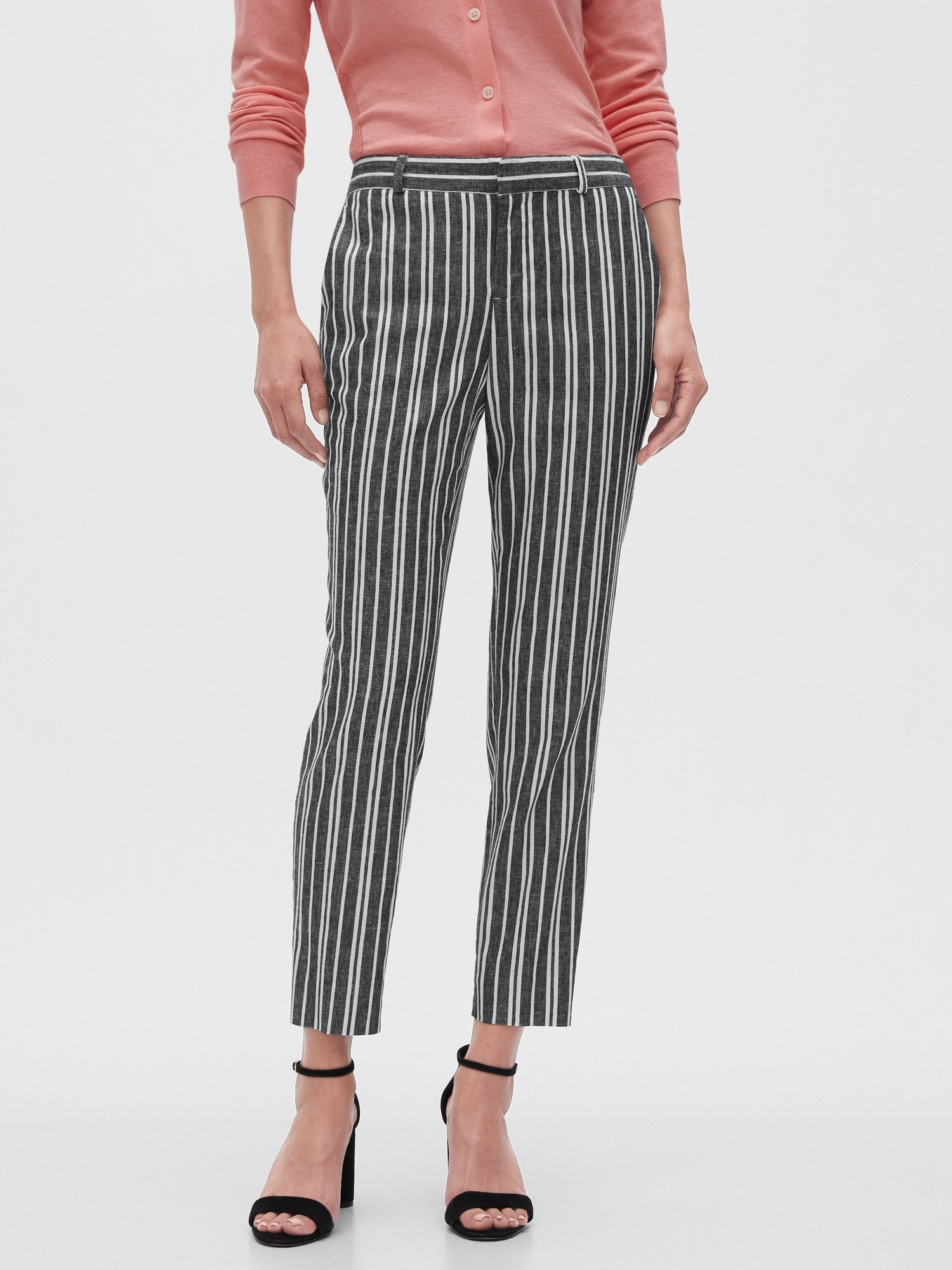 Petite Avery Striped Linen Blend Tailored Ankle Pant