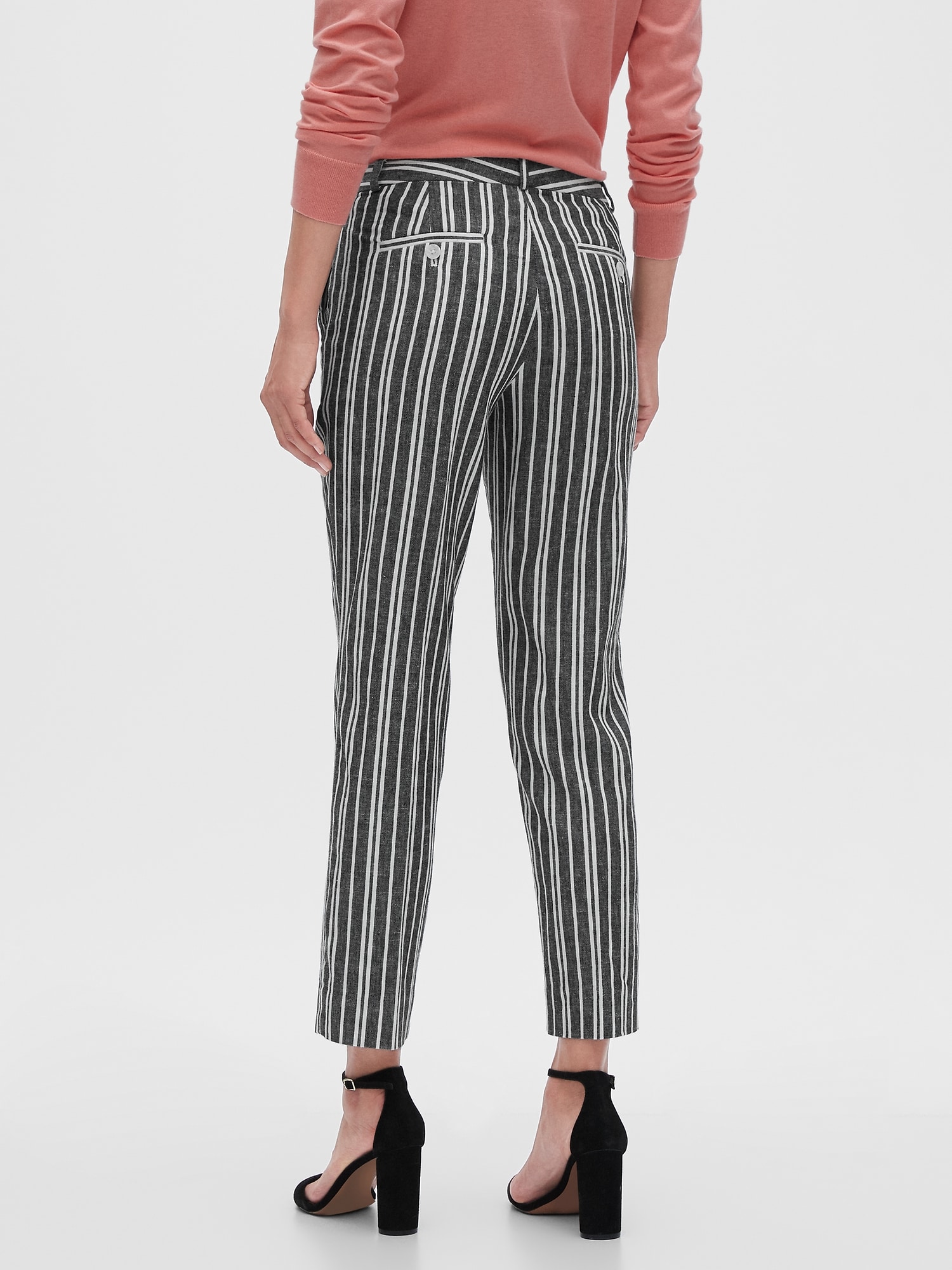 Petite Avery Striped Linen Blend Tailored Ankle Pant