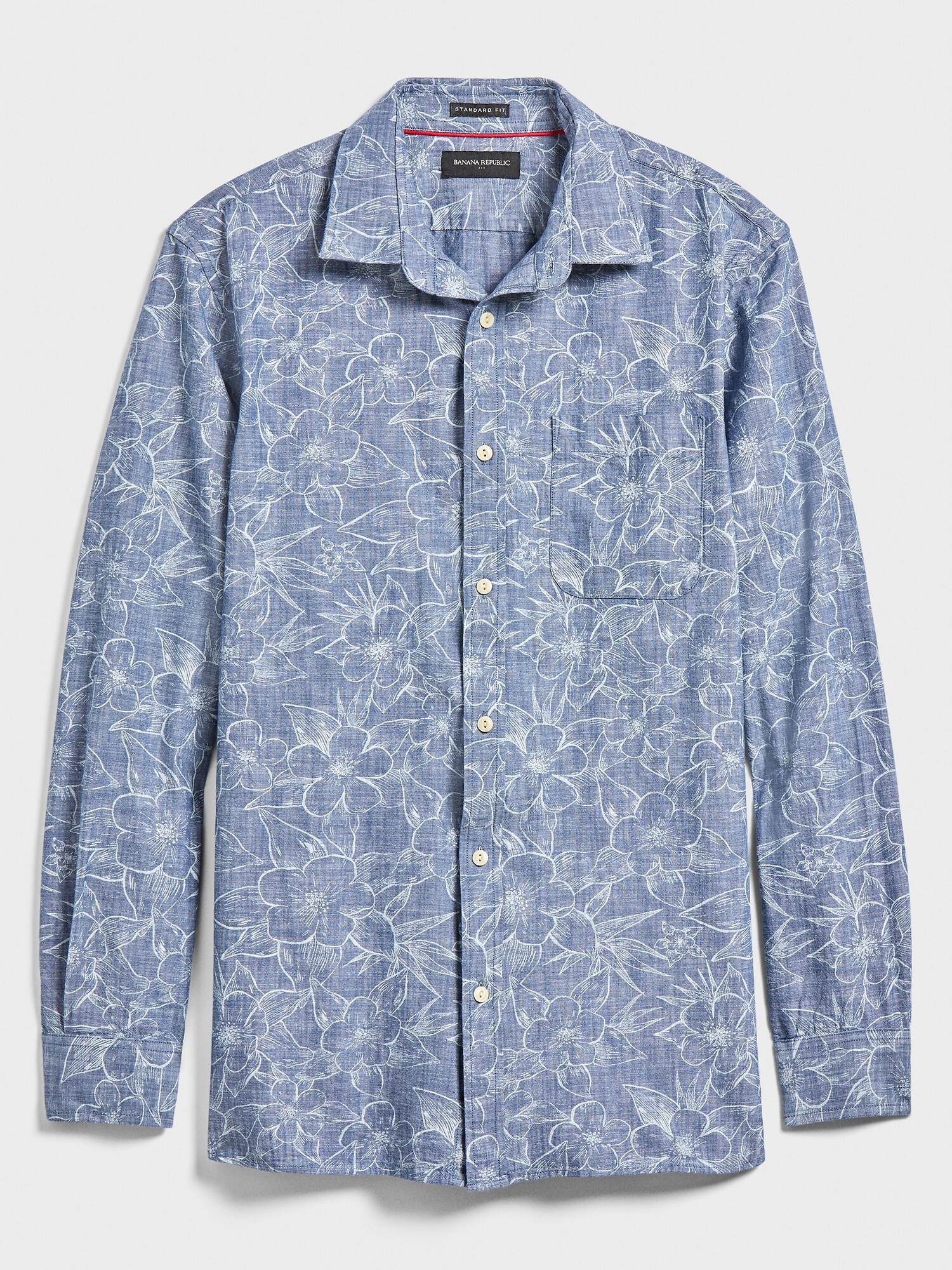 Standard-Fit Floral Chambray Shirt