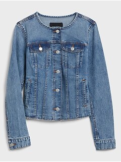 gap collarless denim jacket