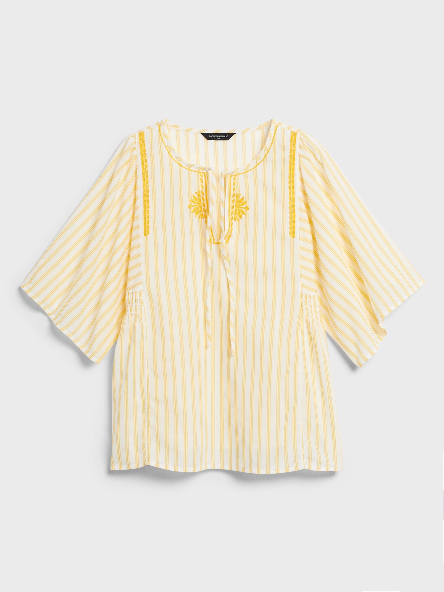 Striped Tie-Neck Embroidered Blouse
