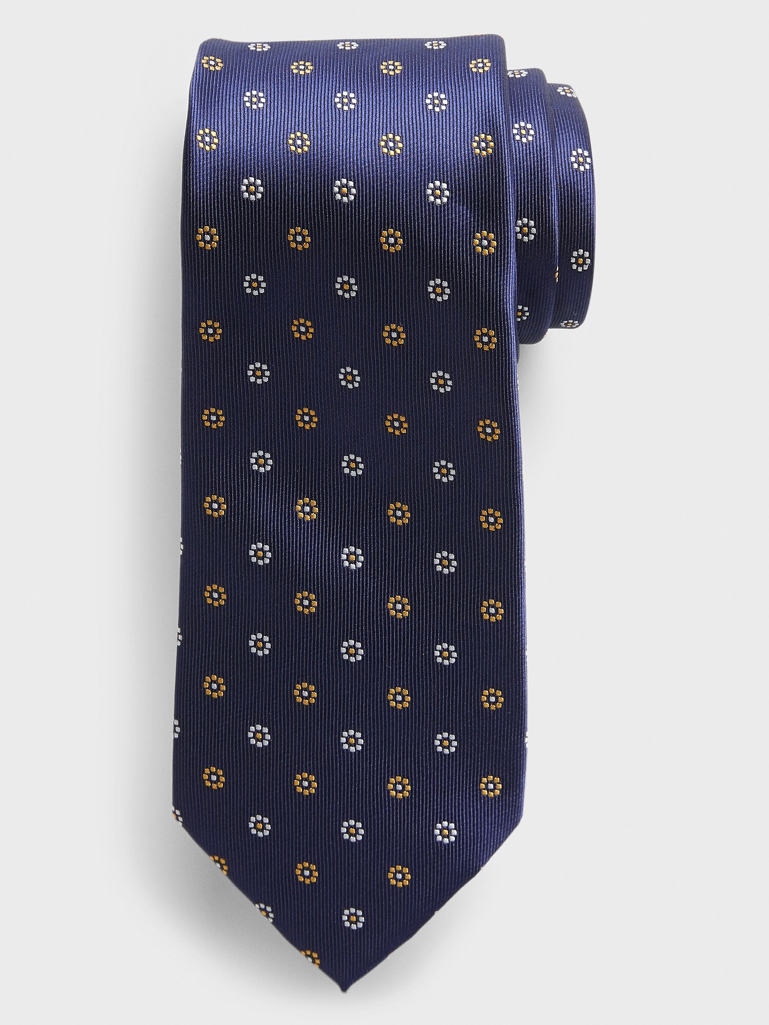 Floral Dots Navy Yellow Tie