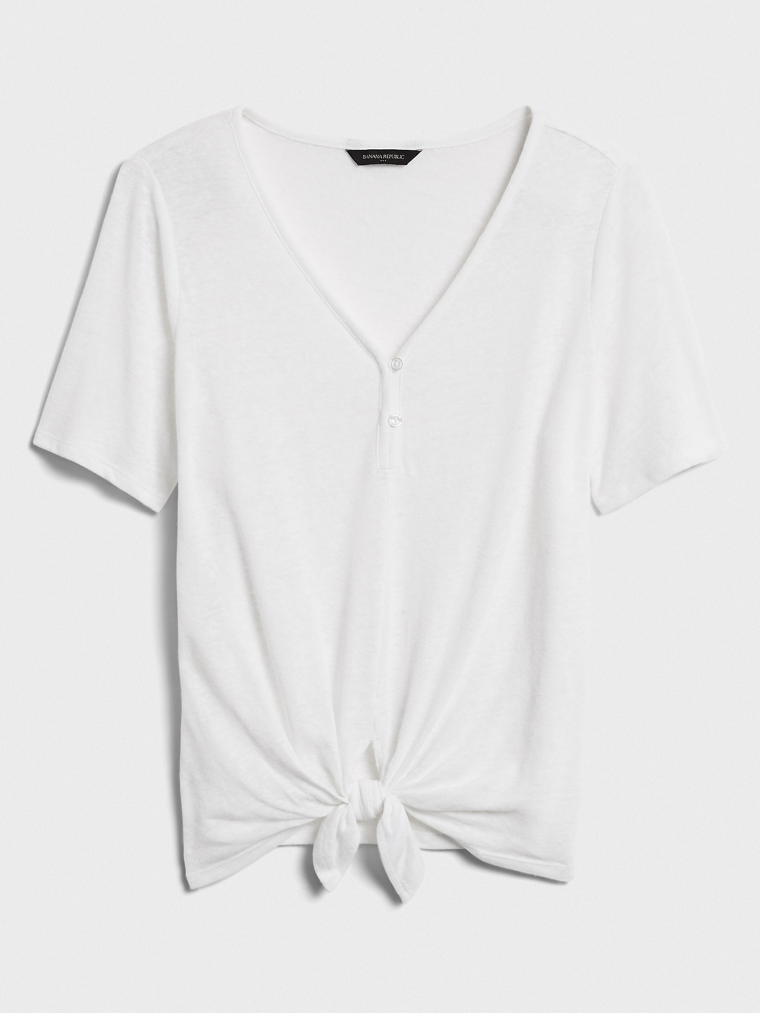 Linen Blend Tie-Front Henley Top