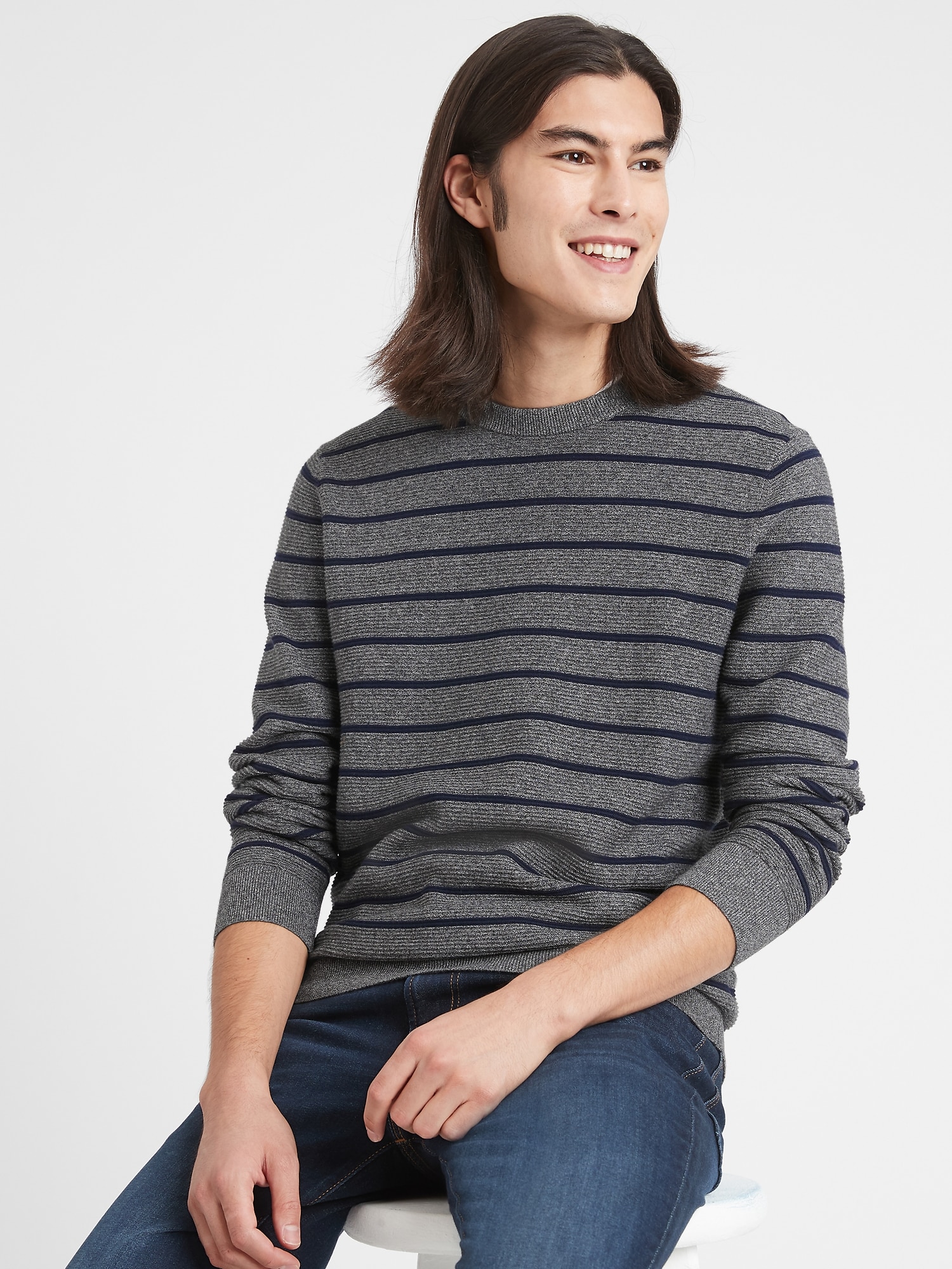 Textured Striped Crew-Neck Sweater