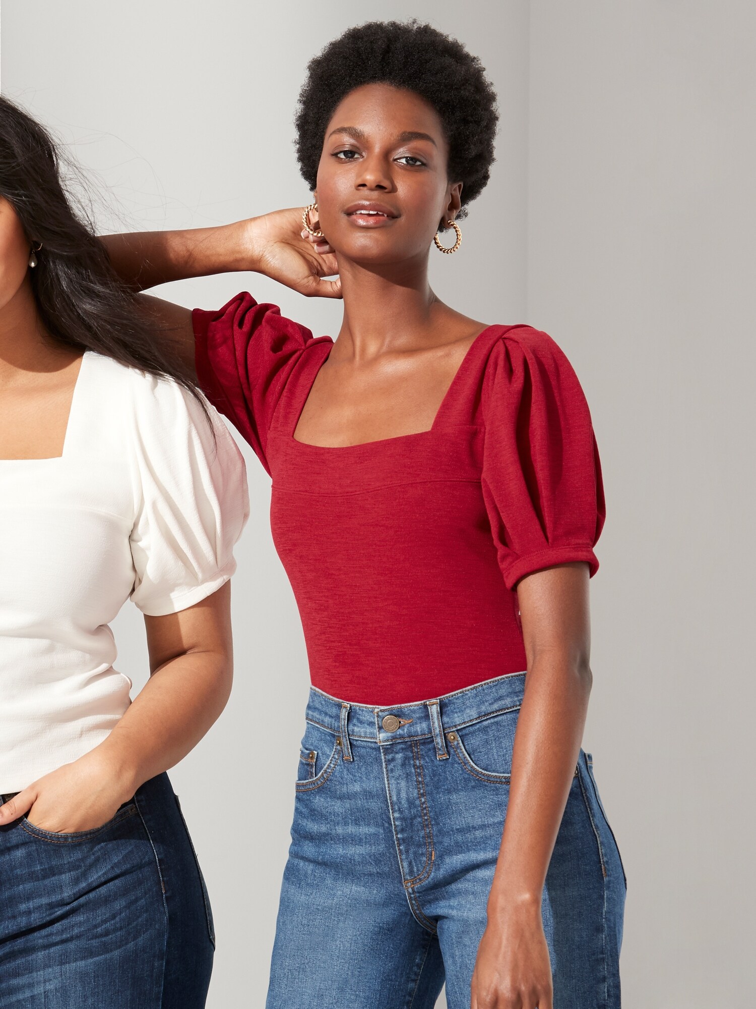 Square-Neck Puff-Sleeve Top