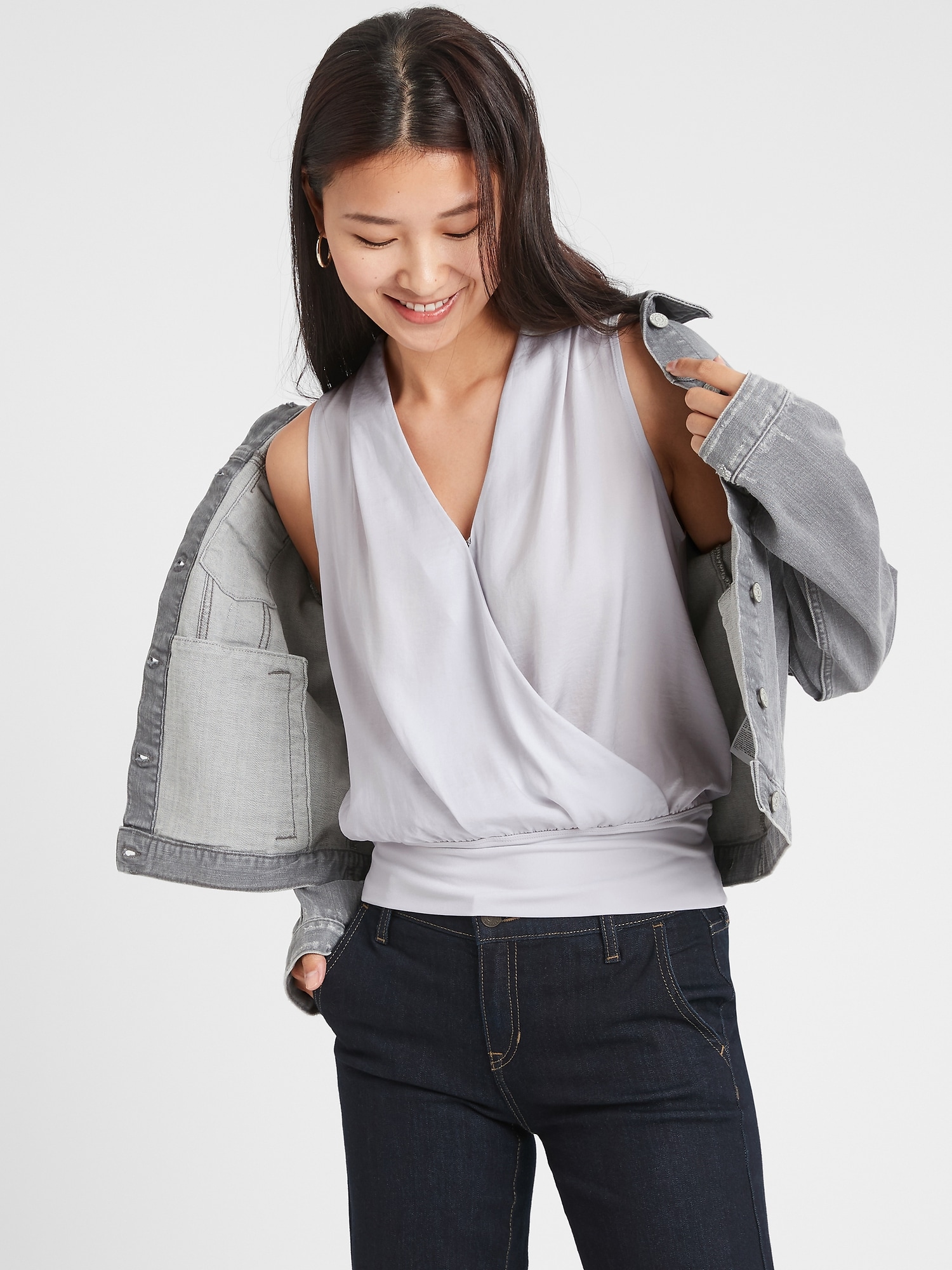 Matte Jersey Mixed Media Wrap Top Banana Republic Factory