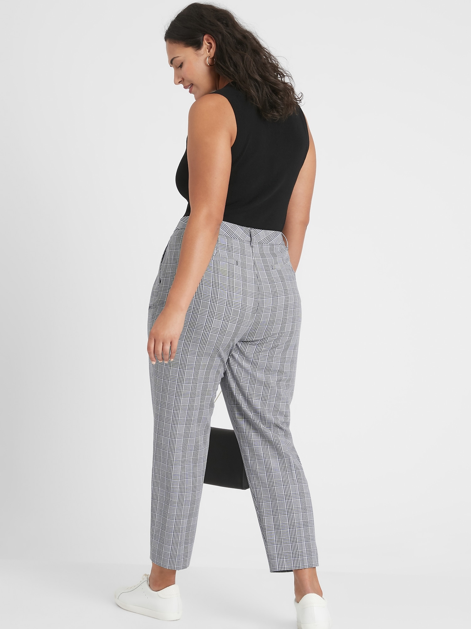 Pleated-Front Plaid Tapered Pant