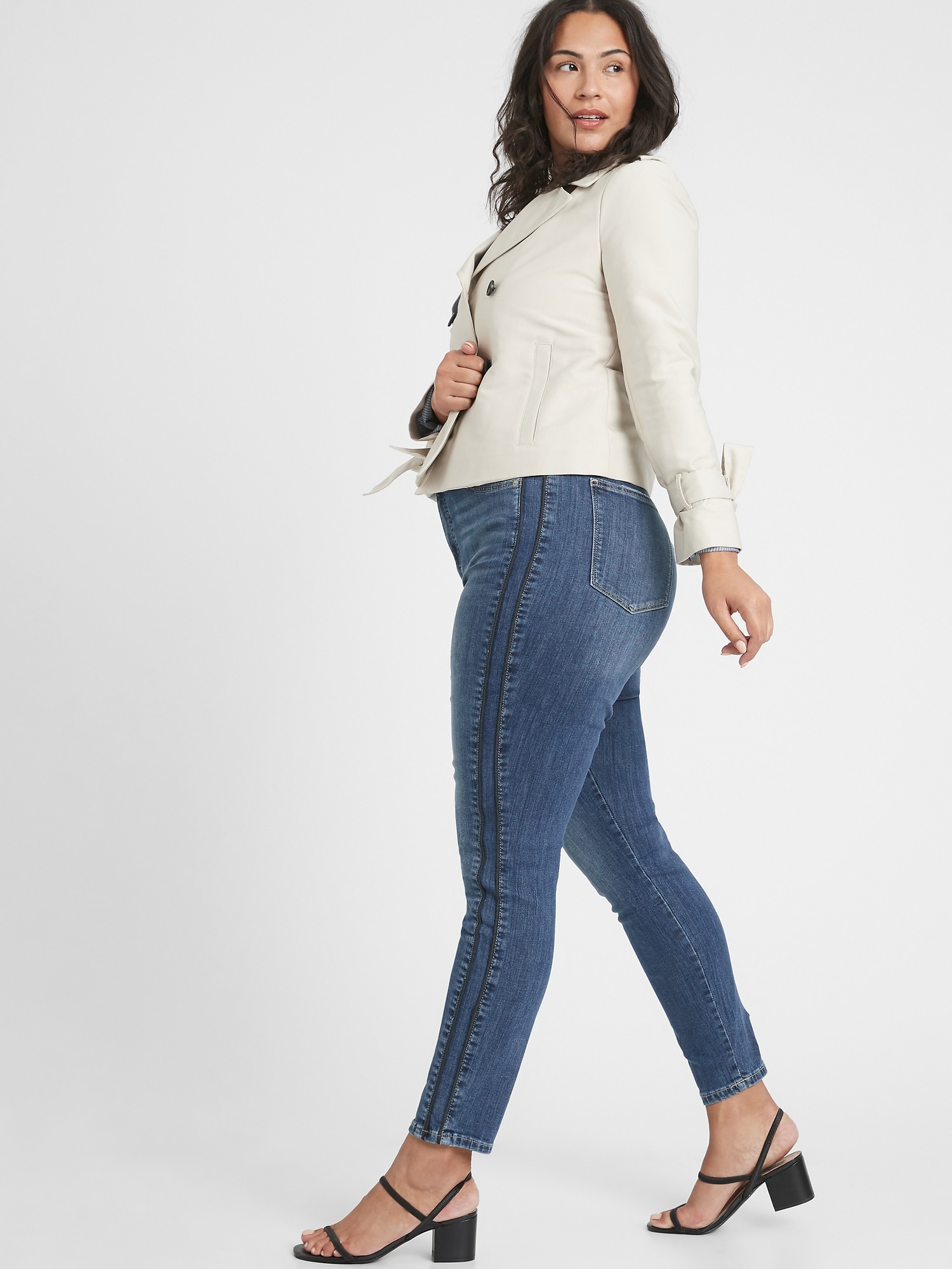 Curvy High-Rise Side Stripe Medium Wash Skinny Jean