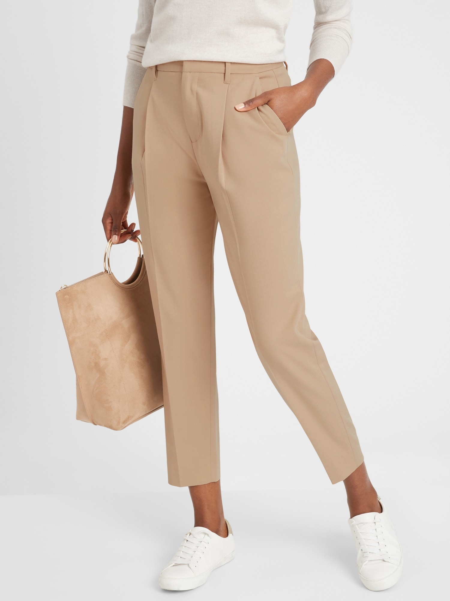 Petite Pleated-Front Heathered Tapered Pant