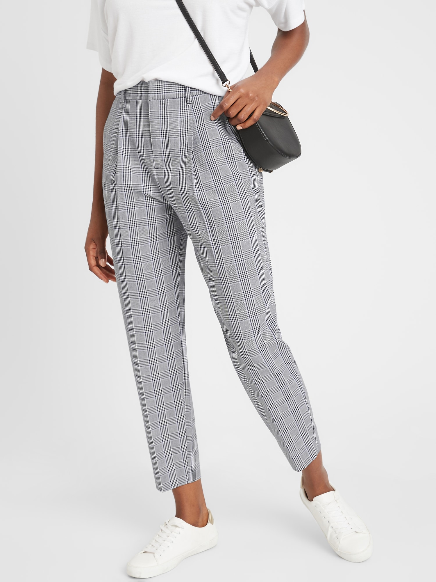 plaid tapered pants with strap