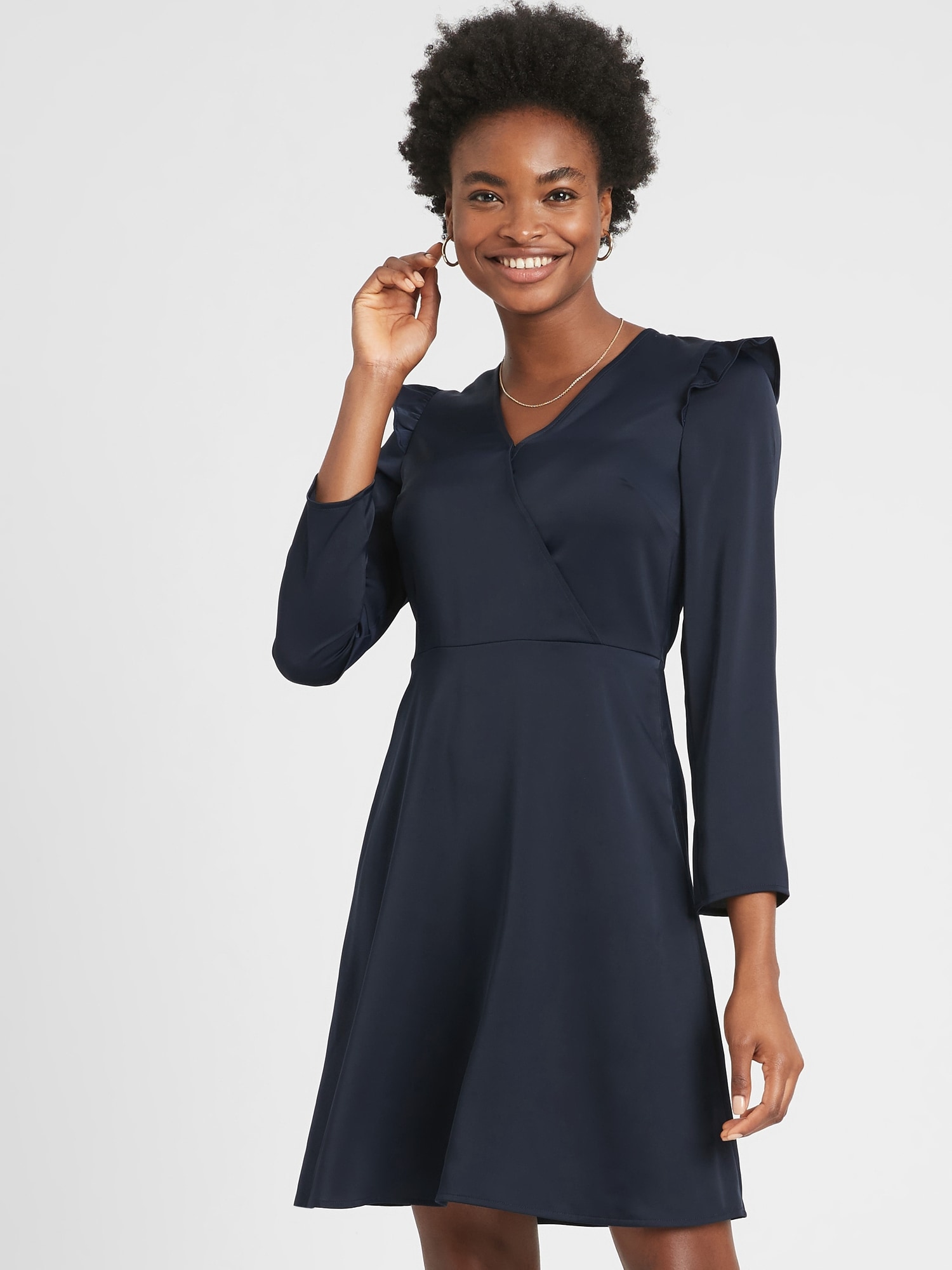 Petite Ruffle-Trim Fit-and-Flare Dress
