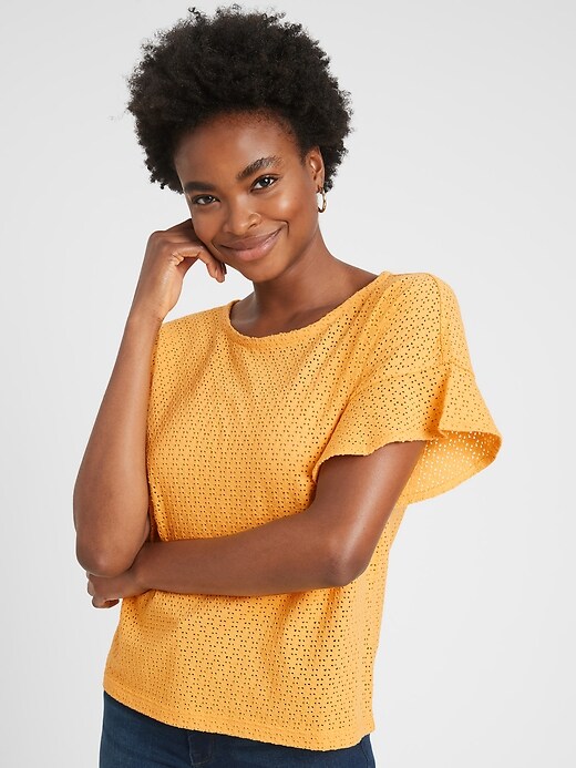 yellow flutter sleeve top