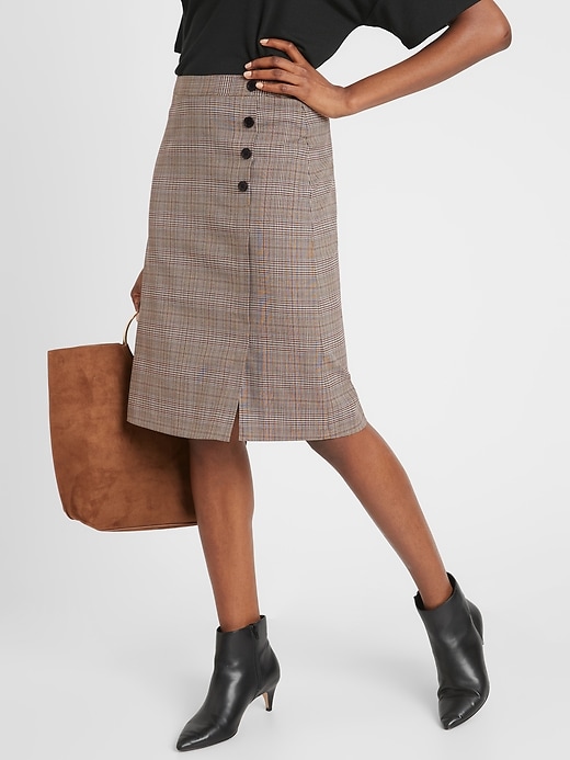 Brown checkered pencil skirt best sale