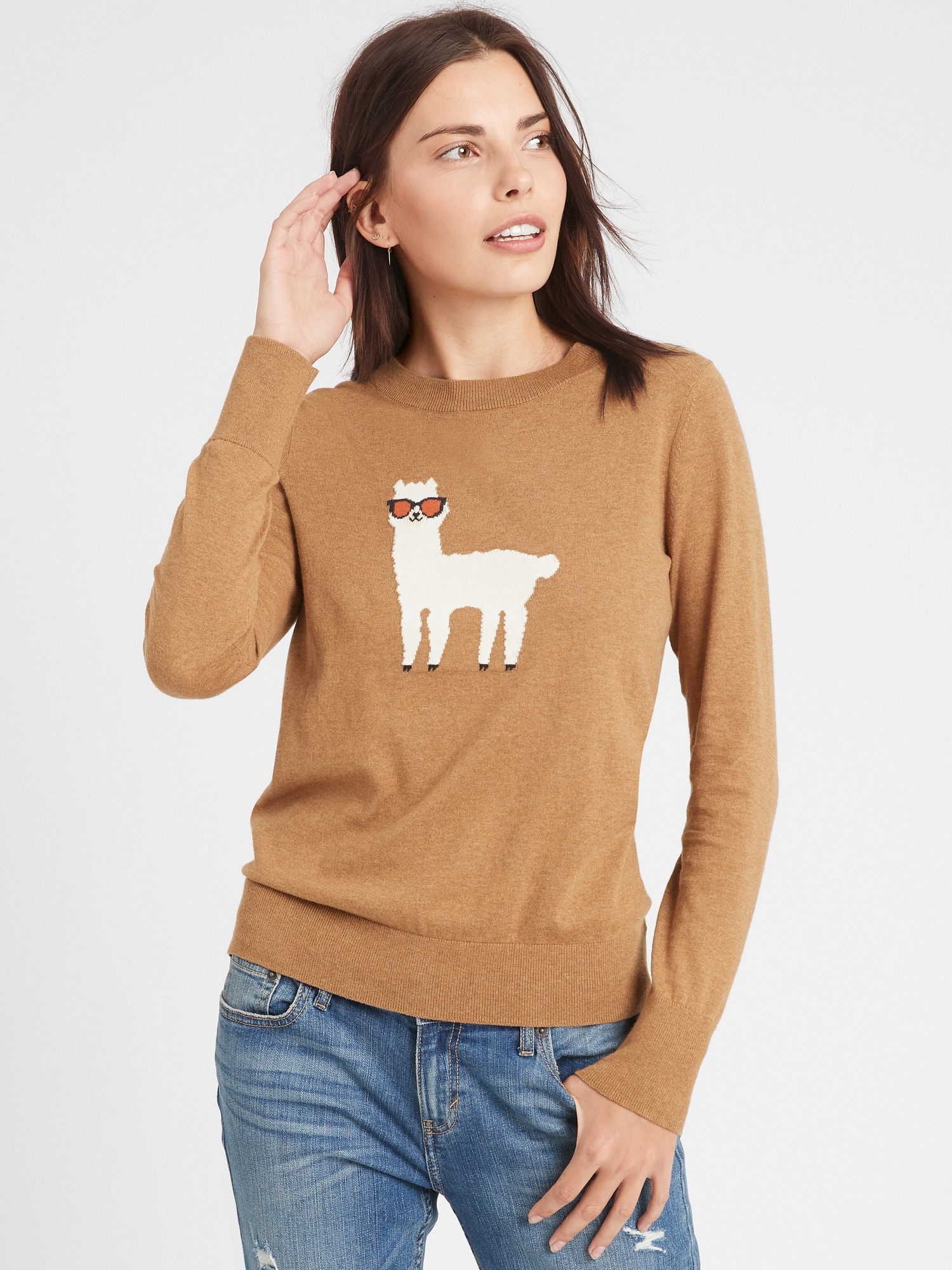 Petite Llama Intarsia Crew-Neck Sweater