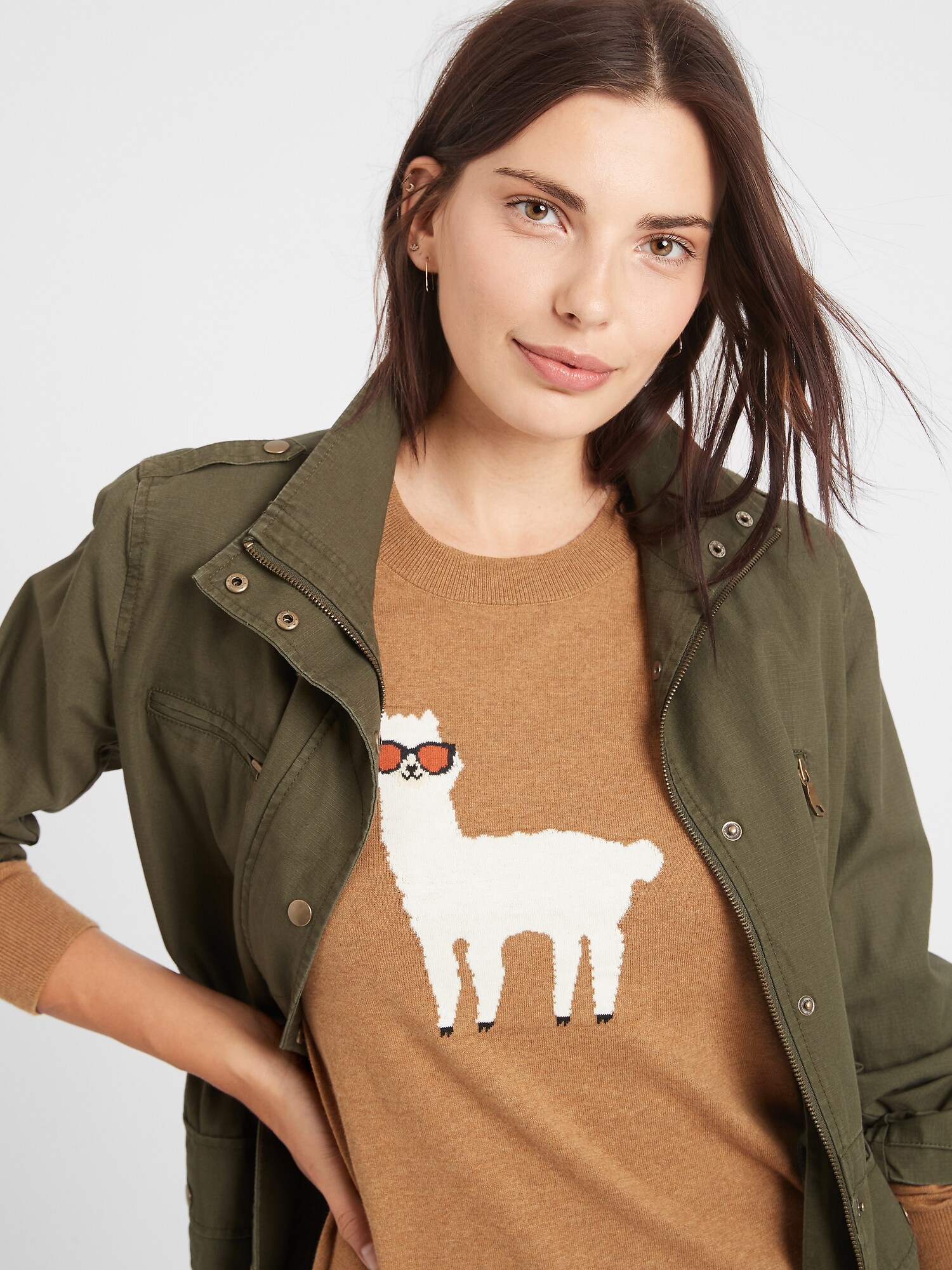 Petite Llama Intarsia Crew-Neck Sweater