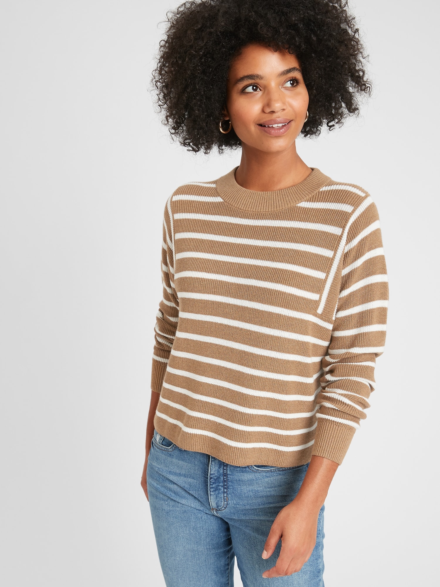 Women's striped crew hot sale neck sweater