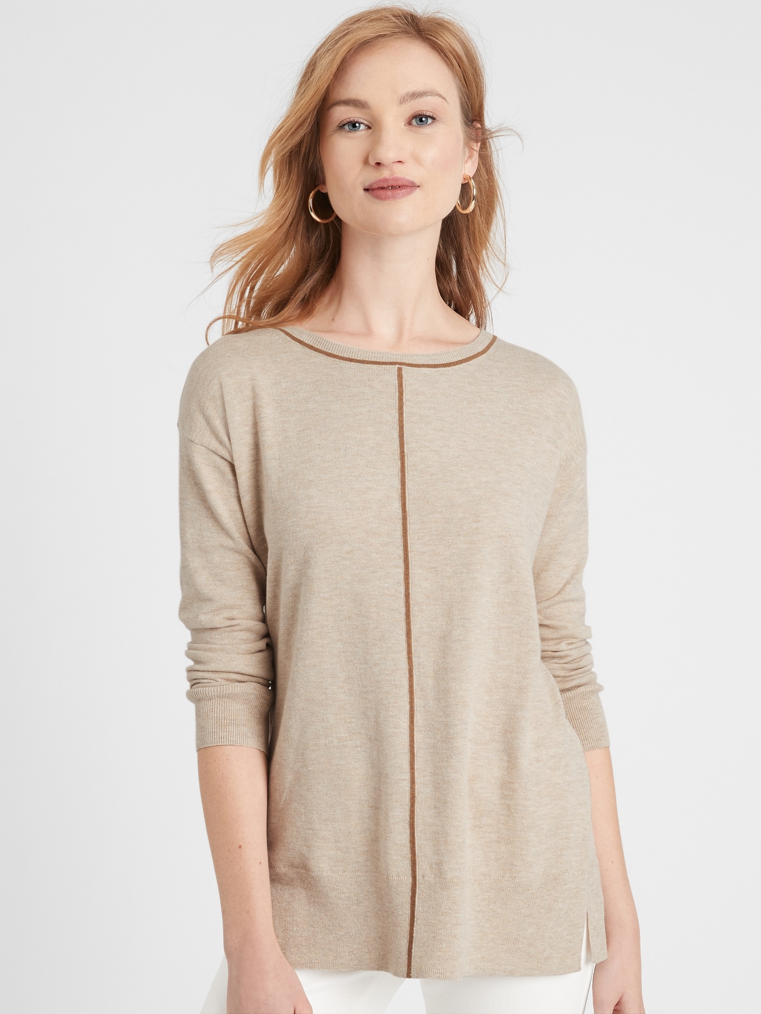 grey boat neck sweater