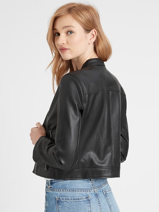 Banded collar moto jacket best sale