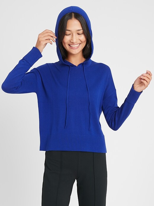 NEW store banana republic royal blue thermal hooded sweatshirt with pockets