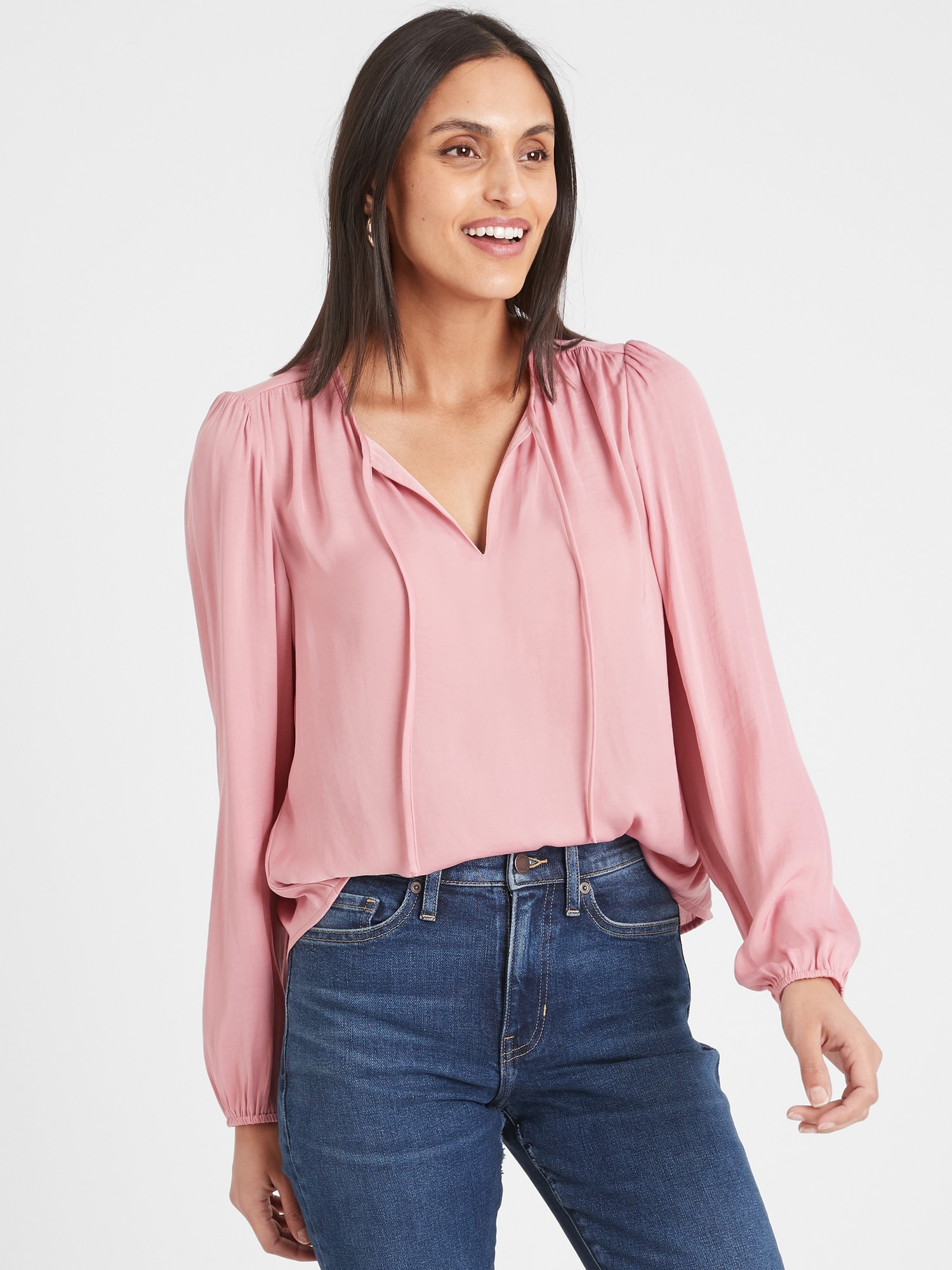 Shirred Tie-Front Blouse
