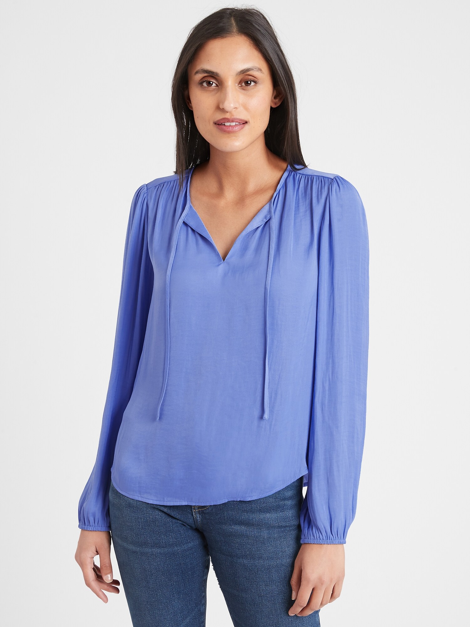 Shirred Tie-Front Blouse | Banana Republic Factory