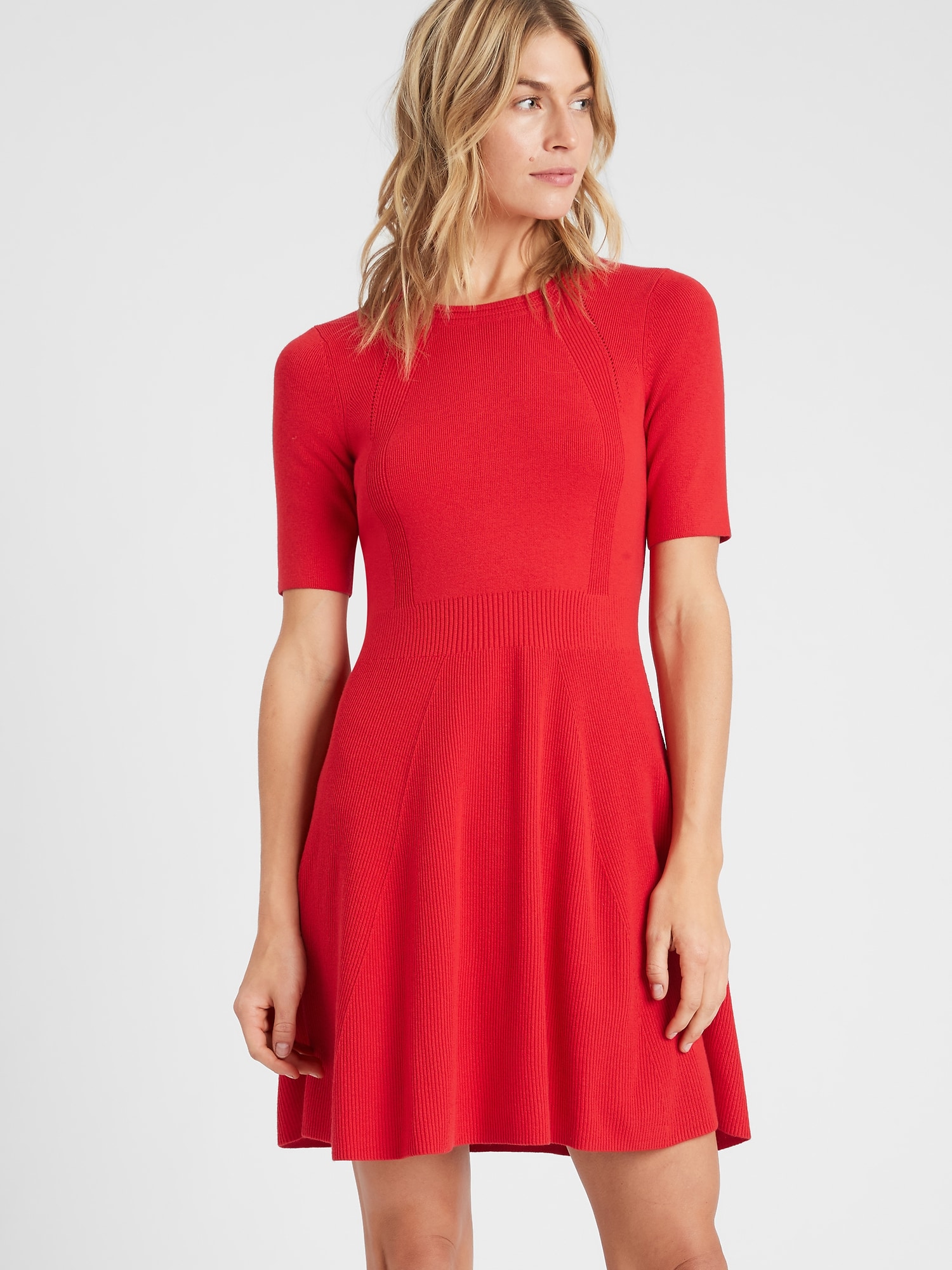 Textured Fit-and-Flare Sweater Dress